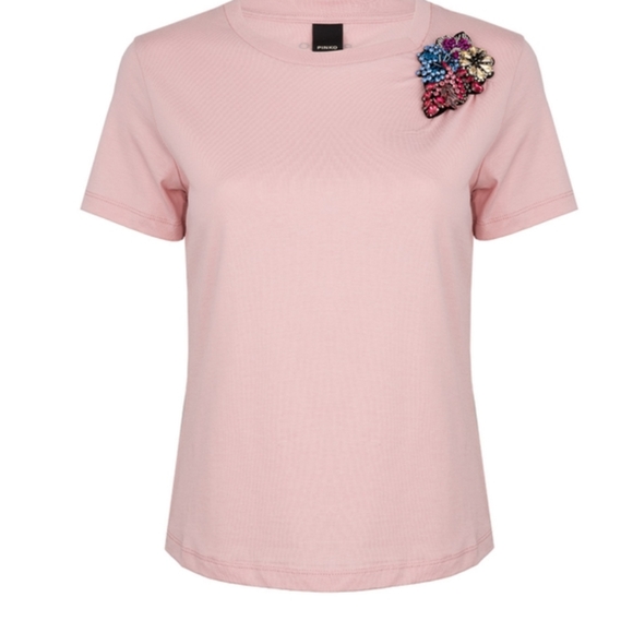 Pinko Tops - Pinko Crew Neckline Short Sleeve Beaded Brooch Pink Cotton Top Size S Sm…
